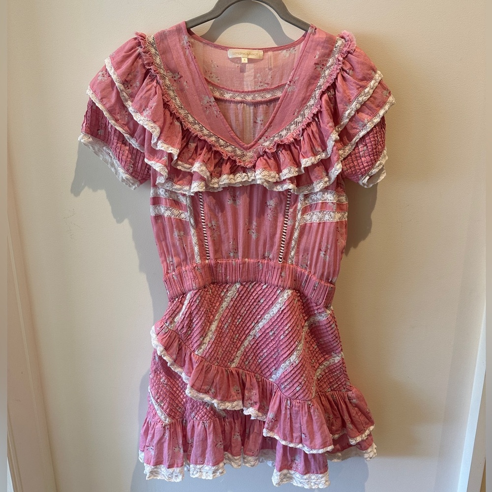 LoveShackFancy Bonita Mini Cap Sleeve Dress size small